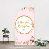 Lofaris Pink Floral Butterfly Happy Birthday Half Moon Arch Backdrop